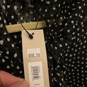 NWT banana republic petite L Velvet dot tie neck blouse.